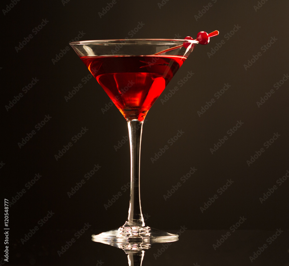 Cocktail drink on cranberries