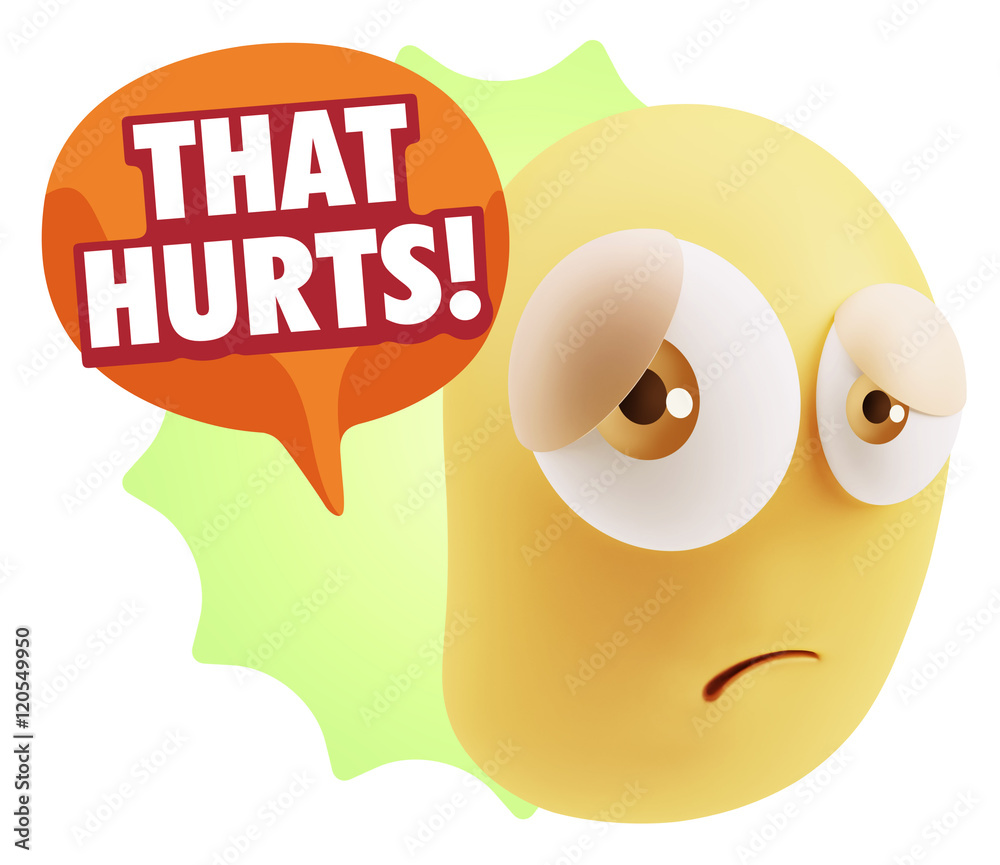 3d Rendering Sad Character Emoticon Expression saying That Hurts 3d Rendering Sad Character Emoticon Expression saying That Hurts