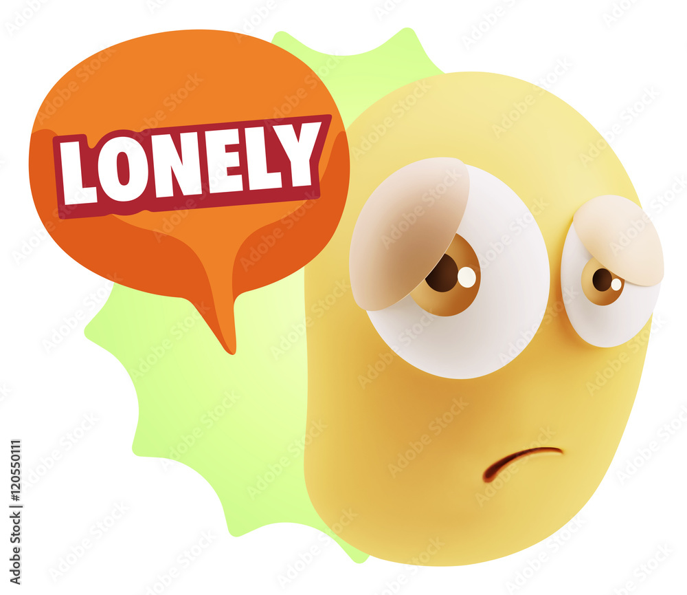 3d Rendering Sad Character Emoticon Expression saying Lonely wit 3d Rendering Sad Character Emoticon Expression saying Lonely wit