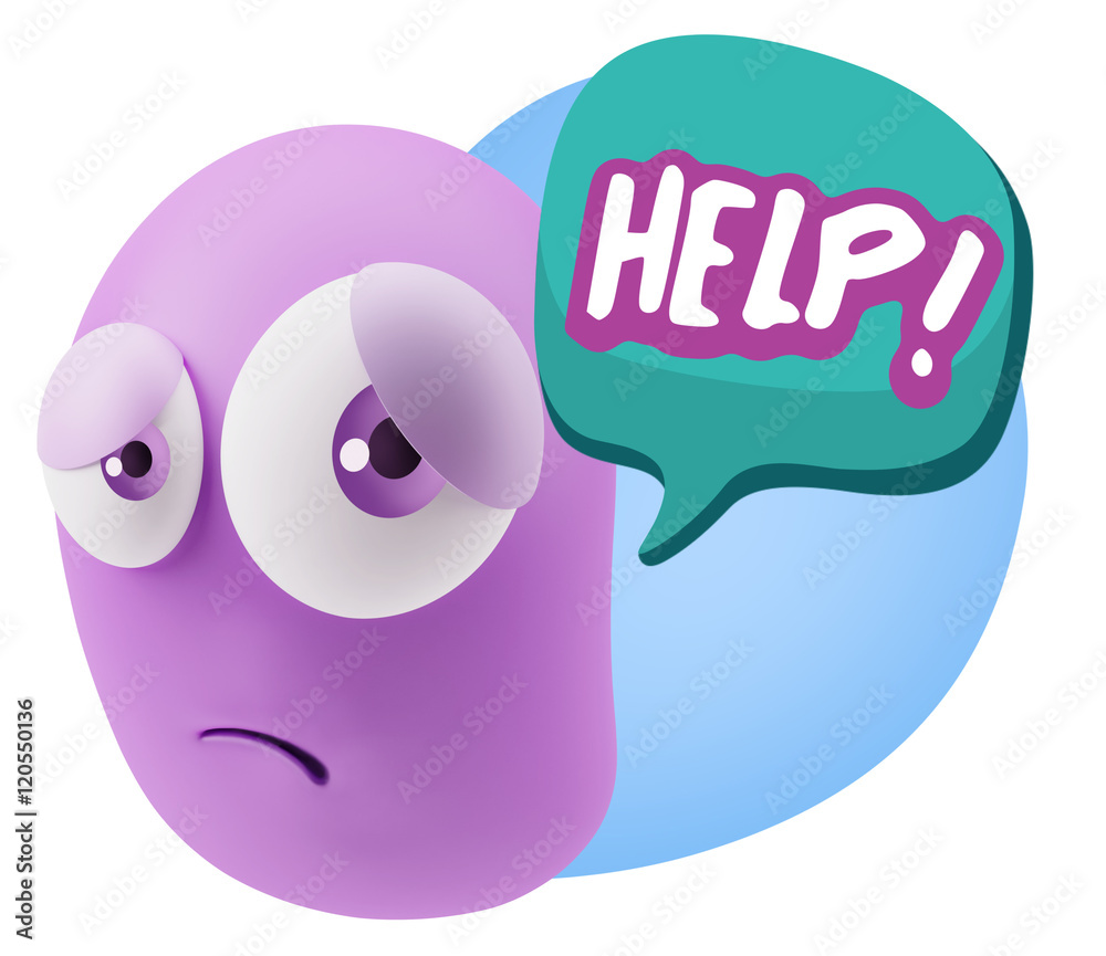 3d Rendering Sad Character Emoticon Expression saying Help! with 3d Rendering Sad Character Emoticon Expression saying Help! with