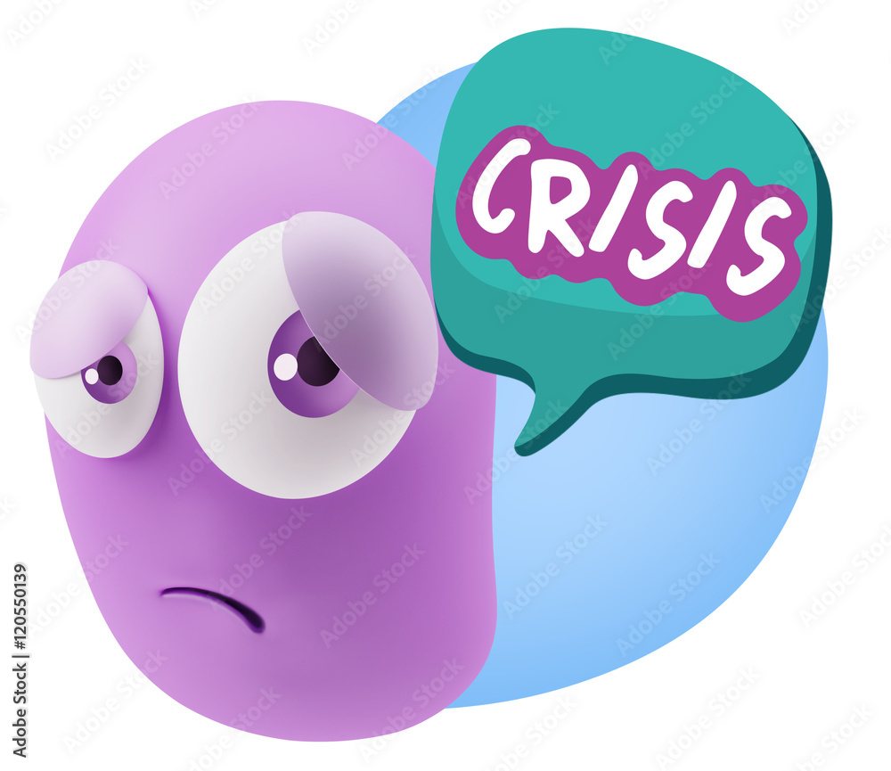 3d Rendering Sad Character Emoticon Expression saying Crisis wit 3d Rendering Sad Character Emoticon Expression saying Crisis wit