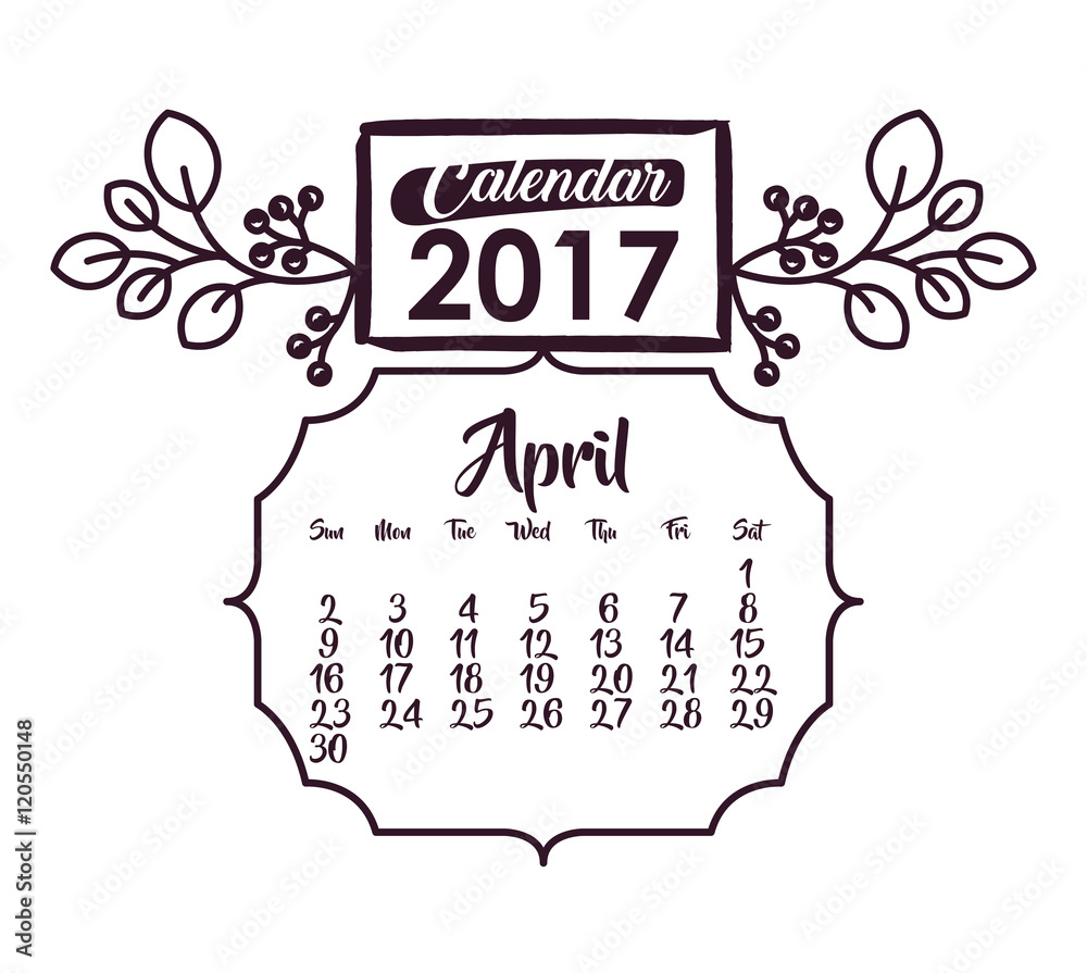 April of 2017 icon. Calendar planner and decoration theme. Black and white design. Vector illustration
