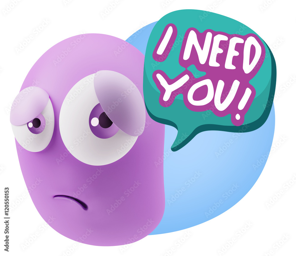 3d Rendering Sad Character Emoticon Expression saying I Need you 3d Rendering Sad Character Emoticon Expression saying I Need you