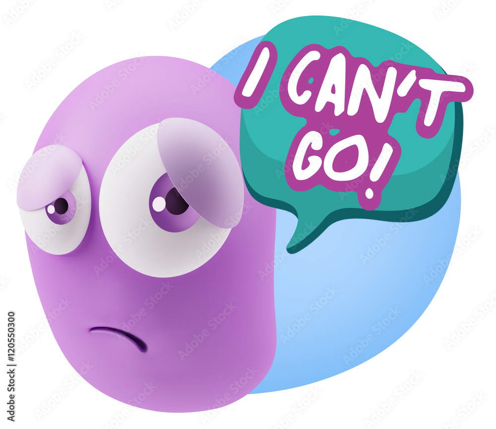 3d Rendering Sad Character Emoticon Expression saying I Can't Go 3d Rendering Sad Character Emoticon Expression saying I Can't Go