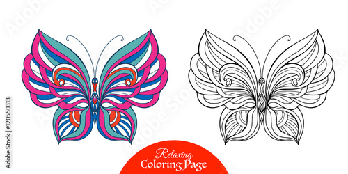 Decorative butterfly. Coloring page with sample