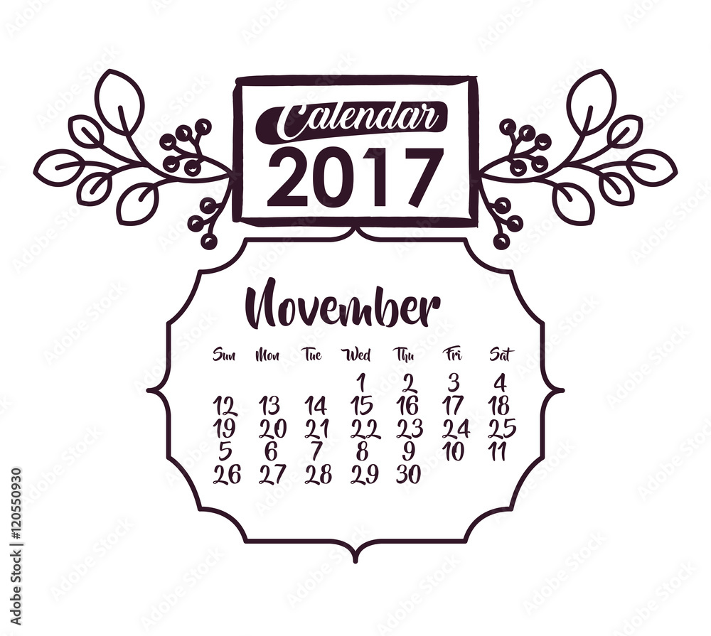 November of 2017 icon. Calendar planner and decoration theme. Black and  white design. Vector illustration Stock Vector | Adobe Stock