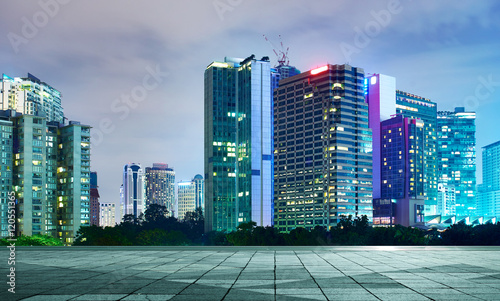Canvas Print beautiful night view of modern buildings in kuala lumpur with empty floor