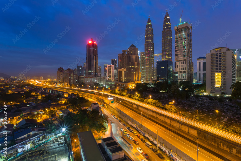 Kuala Lumpur city skyline in sunset