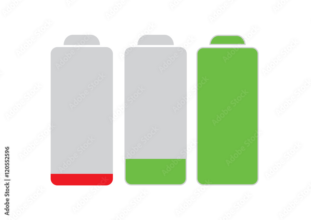 Mobile phone battery icons 3 level isolated on white background. Mobile phone battery icons 3 level isolated on white background.