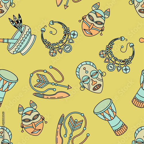 Seamless pattern with voodoo symbols.