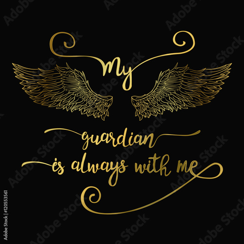 Lettering hand drawn quote with angel wings.