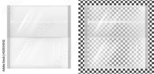 Transparent package with flap for snacks, food, chips