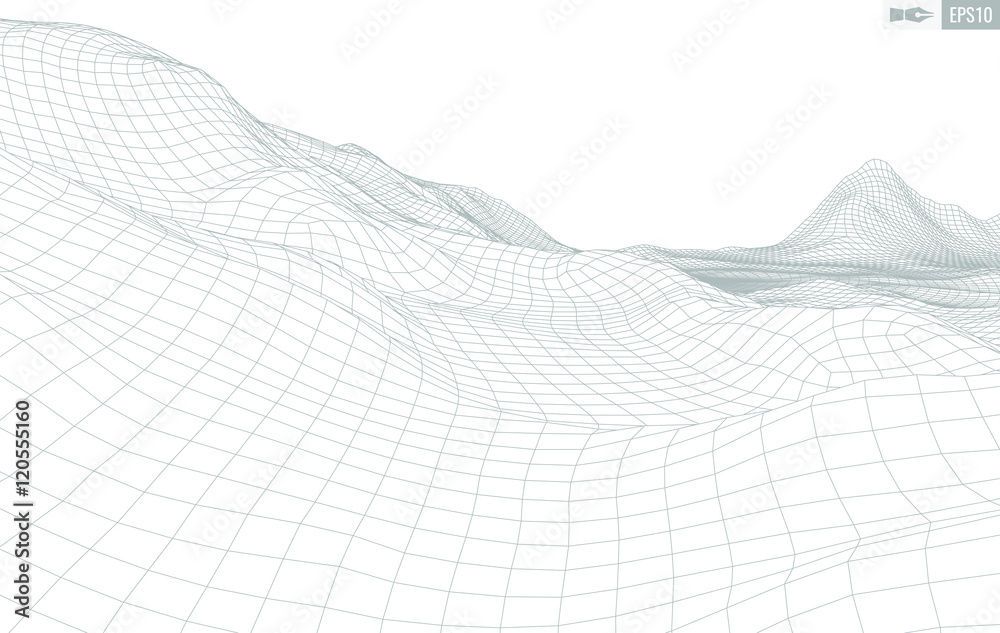 Abstract vector landscape background. Cyberspace grid. 3d technology vector illustration. Abstract vector landscape background. Cyberspace grid. 3d technology vector illustration.