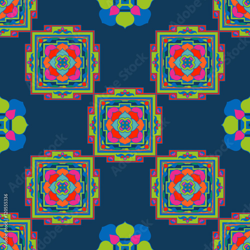 Seamless pattern in tibet style with tibet mandalas