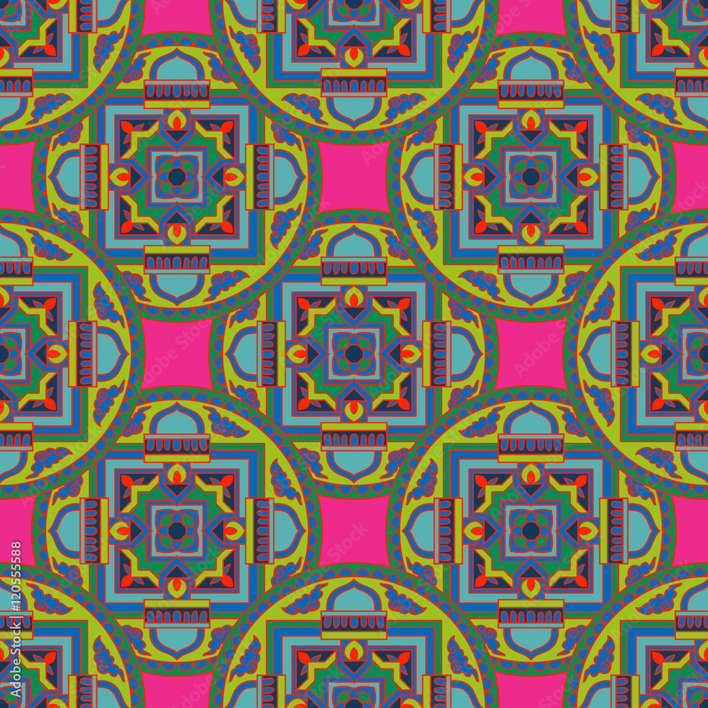 Seamless pattern in tibet style with tibet mandalas