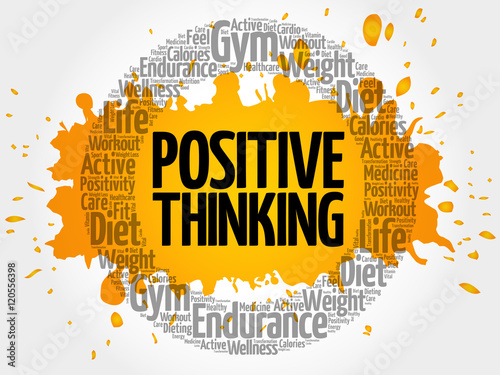 Positive thinking word cloud collage, health concept background