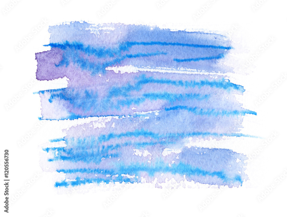Fototapeta premium Purple and blue brush strokes painted in watercolor on clean white background