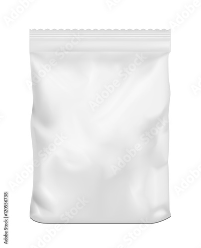 White blank plastic or paper washing powder packaging. Sachet fo