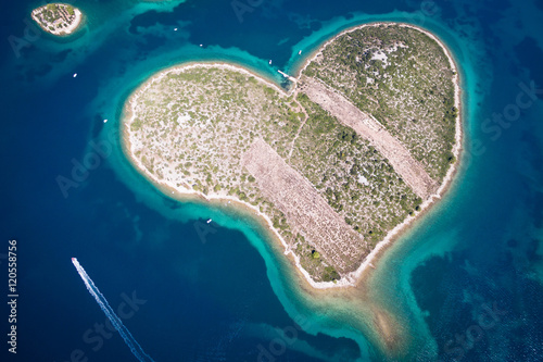 Aerial view of the heart shaped Galesnjak island on the Adriatic coast of Croatia