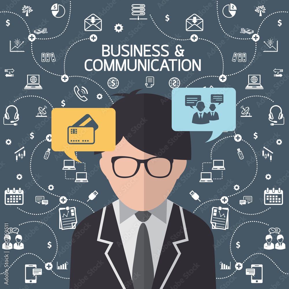 Business and Communication concept with icons Business and Communication concept with icons