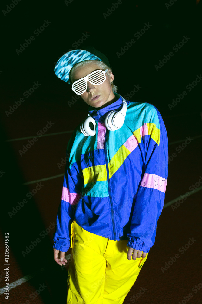 Fashion Urban style Girl DJ in the night city Fashion Urban style Girl DJ in the night city