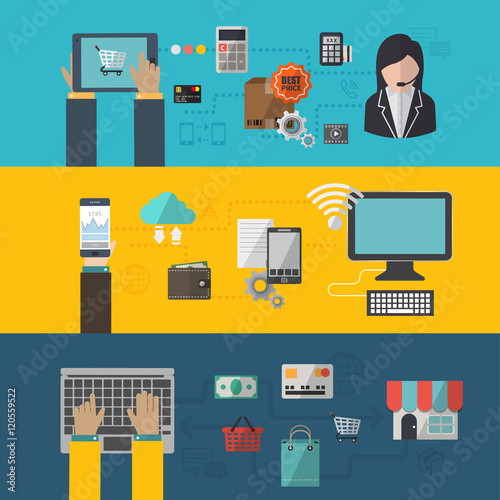 Set of flat design vector illustration concepts for online shopping and e-commerce, delivery and payment. © jippu2498