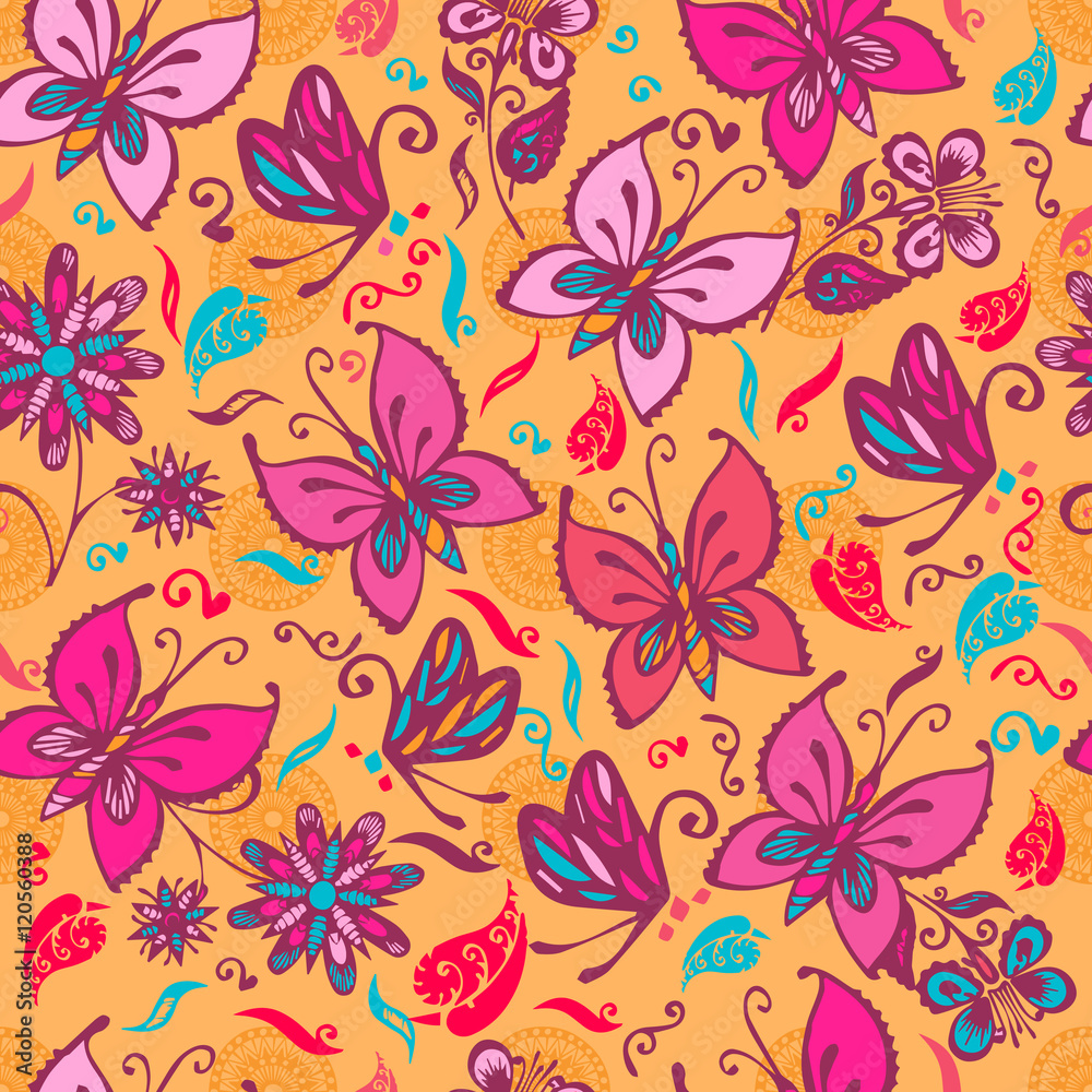  Abstract Background . seamless pattern, Flat Style, cartoon, Vector butterflies pattern. seamless background. Doodles elements