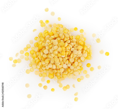Yellow lentil isolated on white background with clipping path