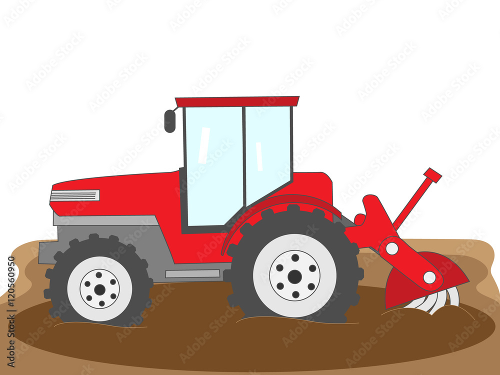 Fototapeta premium トラクターで水田を耕す