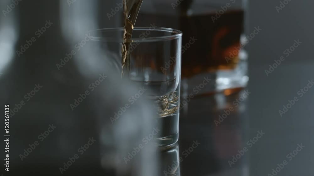 Whisky is poured into glass in slow motion; shot on Phantom Flex 4K at 1000 fps Whisky is poured into glass in slow motion; shot on Phantom Flex 4K at 1000 fps