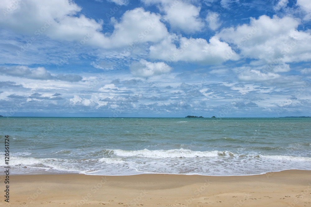 Turquoise sea waves at Rayong Thailand. The beach for seating