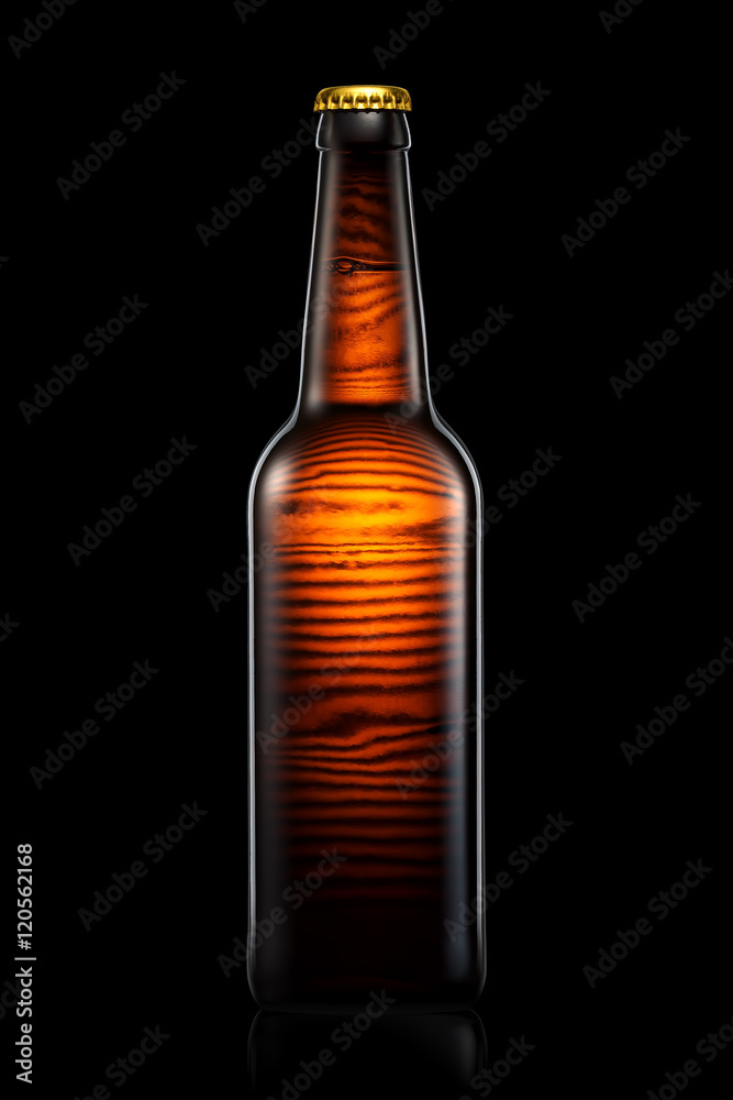 Bottle of beer or cider with clipping path isolated on black gradient background