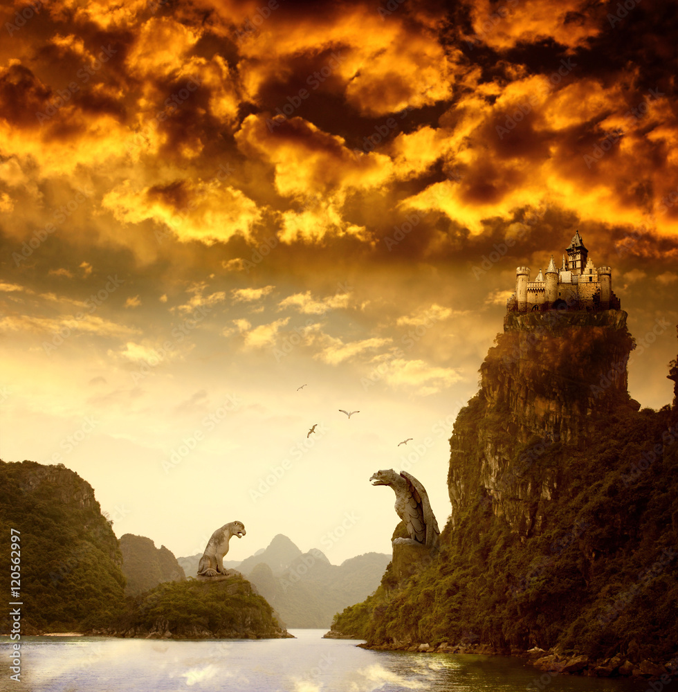 Obraz premium Beautiful fantasy landscape with old castle