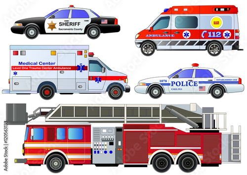 Emergency transport icons set. Vector set, isolated