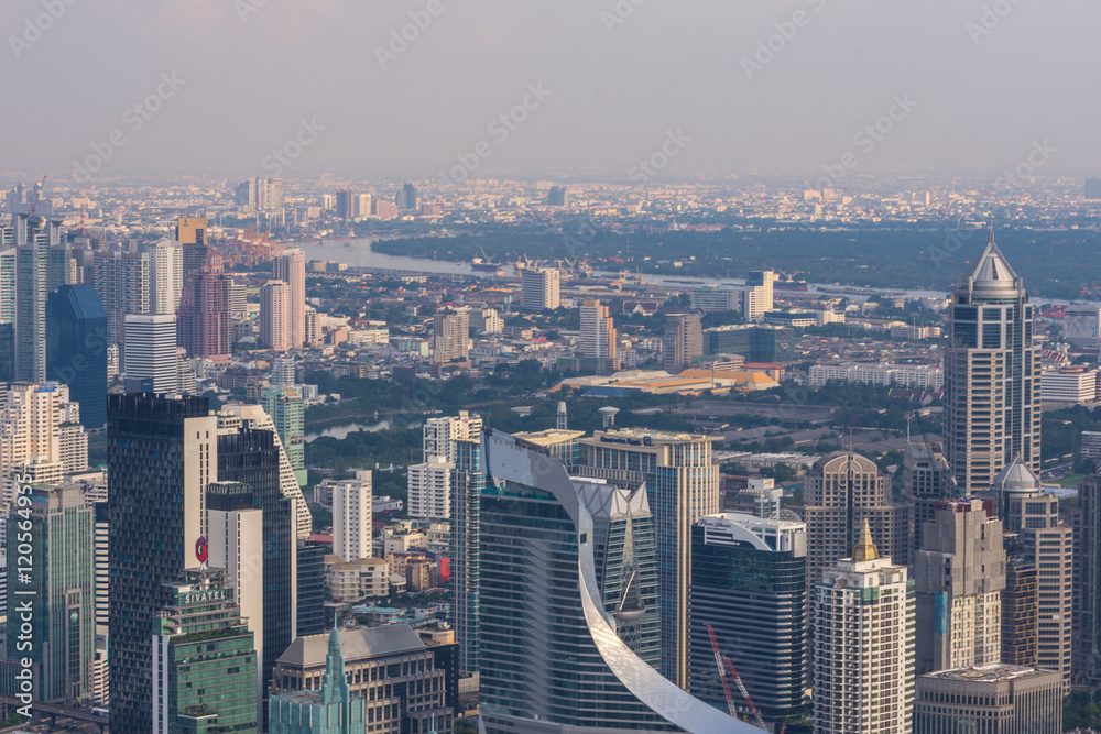 Cityscape, Building and road block with traffic in Bangkok city