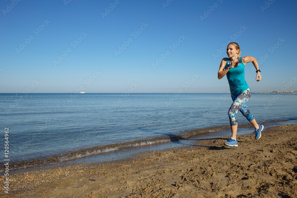 Woman running on the beach