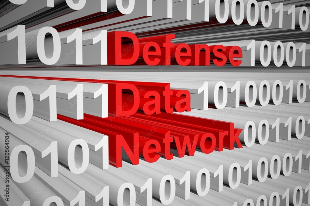 Defense Data Network in the form of binary code, 3D illustration