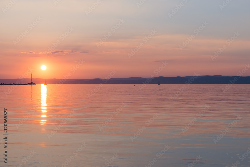 Sunset over Lake Balaton in Siofok, Hungary