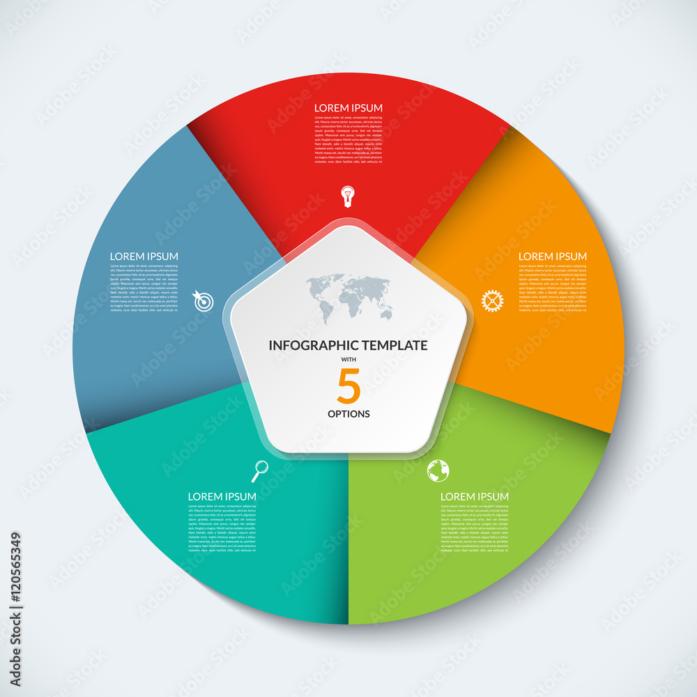 Vector infographic circle template. Business concept with 5 steps ...