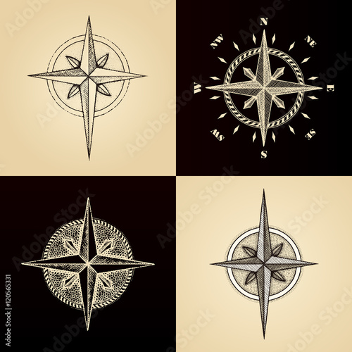 Hand drawn compass wind rose symbol