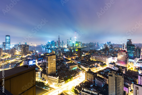 cityscape and skyline of shanghai at twilight