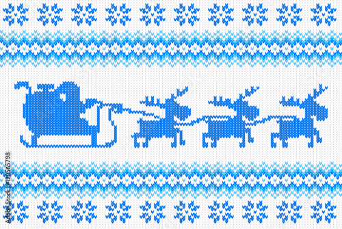 blau weiß gestrickte Weihnachtskarte 