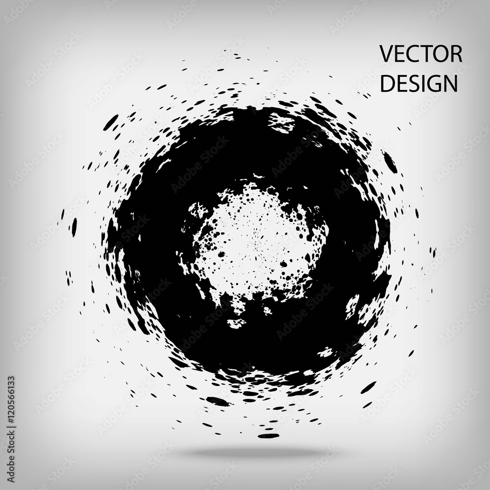 Hand drawn splatter circle shape. Label, logo design element. Abstract