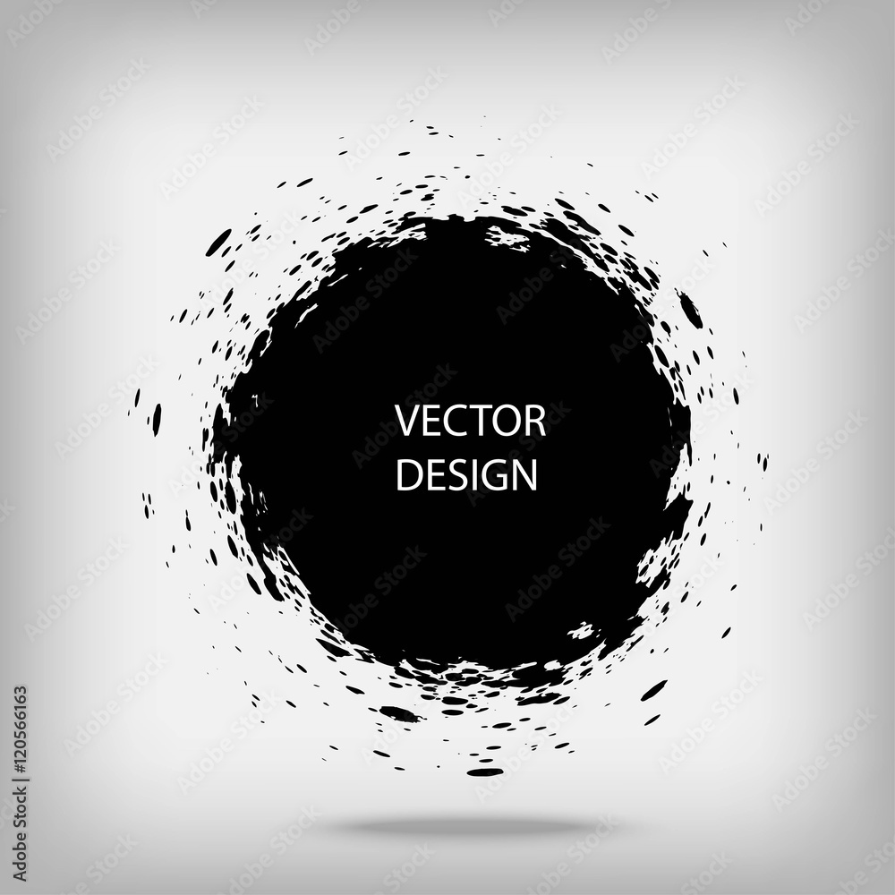 Hand drawn splatter circle shape. Label, logo design element. Abstract