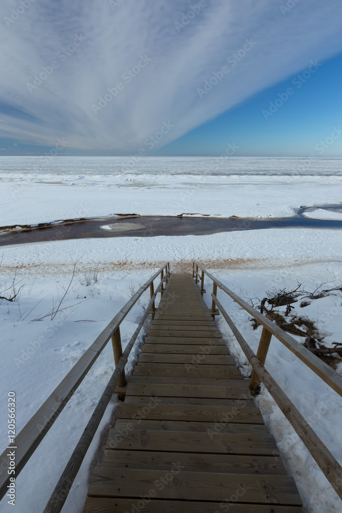 winter snow sea coast Baltic Sea Latvia Saulkrasti