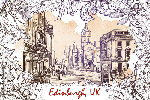 Royal Mile street sketch on a grunge background