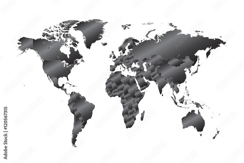 Obraz premium world map metallic black vector