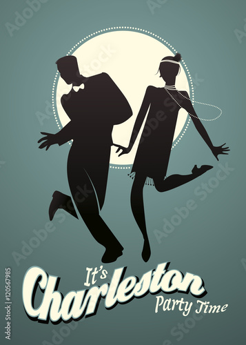 Couple silhouettes dancing charleston