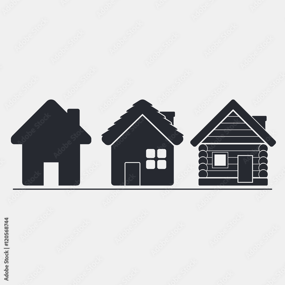 House flat icon set. Wooden house icon. Timbered and wood home illustration. Rural or country home sign. Village house icon. Vector isolated illustration. House flat icon set. Wooden house icon. Timbered and wood home illustration. Rural or country home sign. Village house icon. Vector isolated illustration.