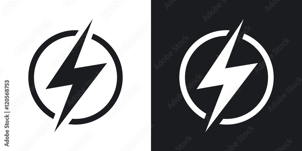 Lightning icon, vector. Two-tone version on black and white background - obrazy, fototapety, plakaty 